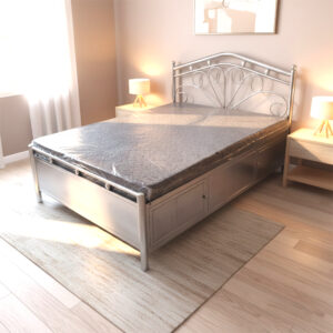 Stainless Steel Bed with Hydraulic Storage | Heavy Duty Steel Bed Frame with Box Storage | Without Mattress