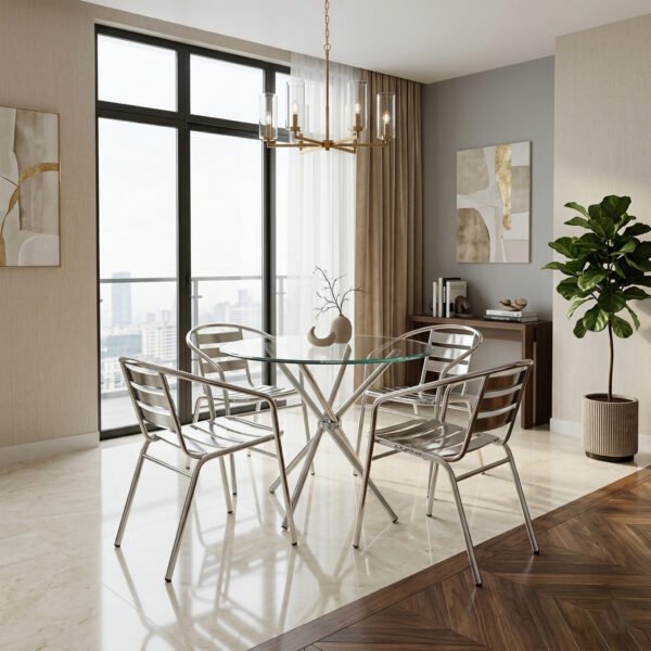 Round Glass Dining Table Set 4 Seater 36 Inch with 12 mm Toughened ...